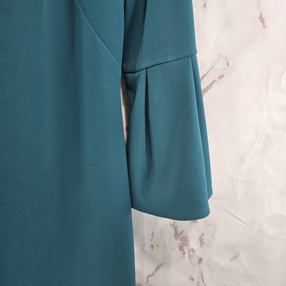 Eliza J Dress Women 4 Small Dark Forest Green Bell Sleeve Flounce Zip Ponte Knit - Picture 9 of 13